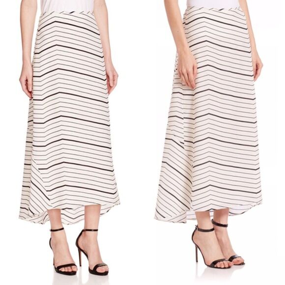EUC Theory 100% Silk Vivridge Bevel Stripe High-Low Midi Skirt Sz 4 Ivory Black - Picture 9 of 14